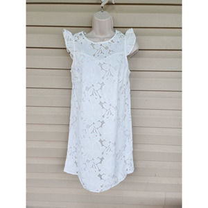 NEW Monteau White‎ Floral Laced Mini Dress With Ruffle Sleeve Detail Small